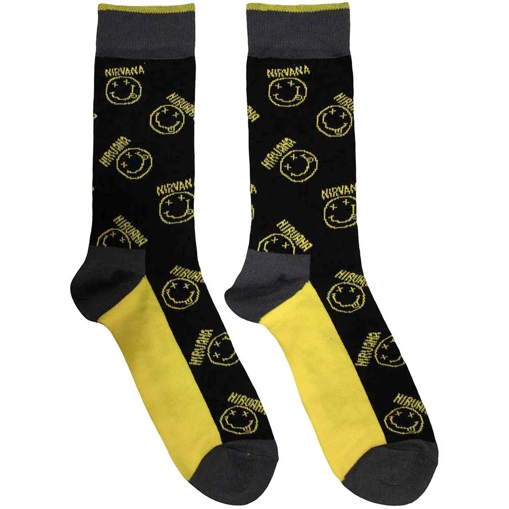 Nirvana Yellow Happy Face Purple Socks