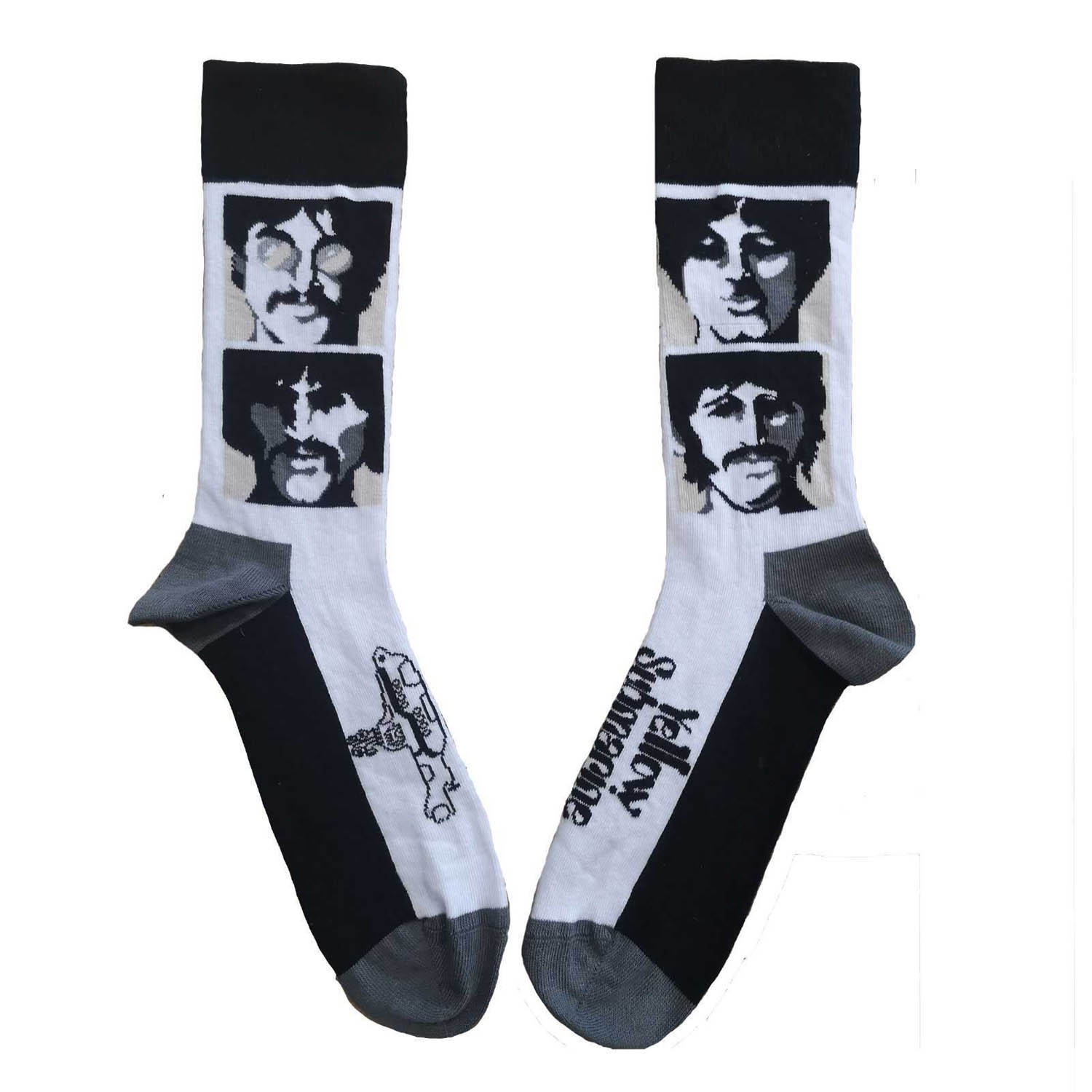 Yellow Submarine Sea Of Science Faces Mono White Socks