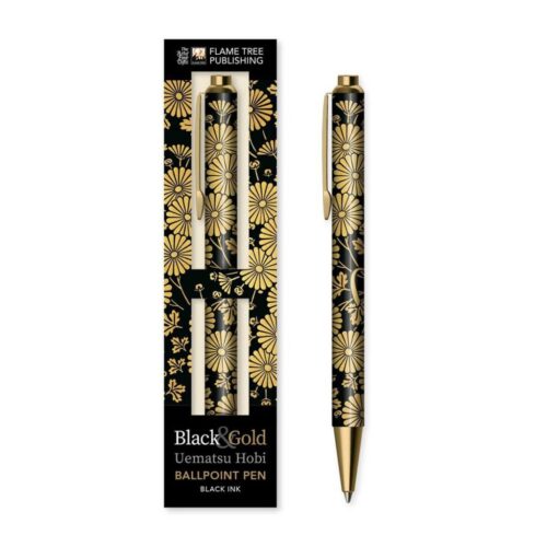 Uematsu Hobi: Black & Gold Chrysanthemums Boxed Decorative Ballpoint Pen