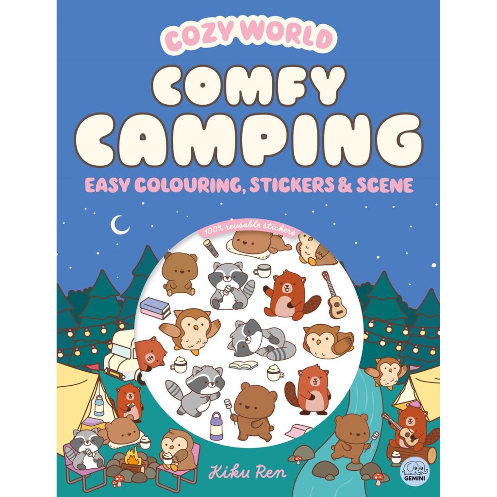 Cozy World Comfy Camping Easy Colouring and Sticker Scene for Teens, Young Adults and Adults