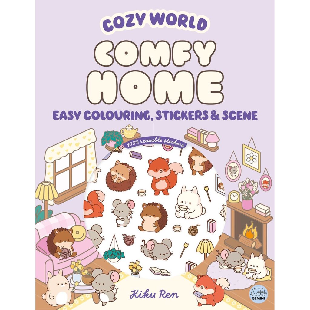 Cozy World Comfy Home Easy Colouring and Sticker Scene for Teens, Young Adults and Adults