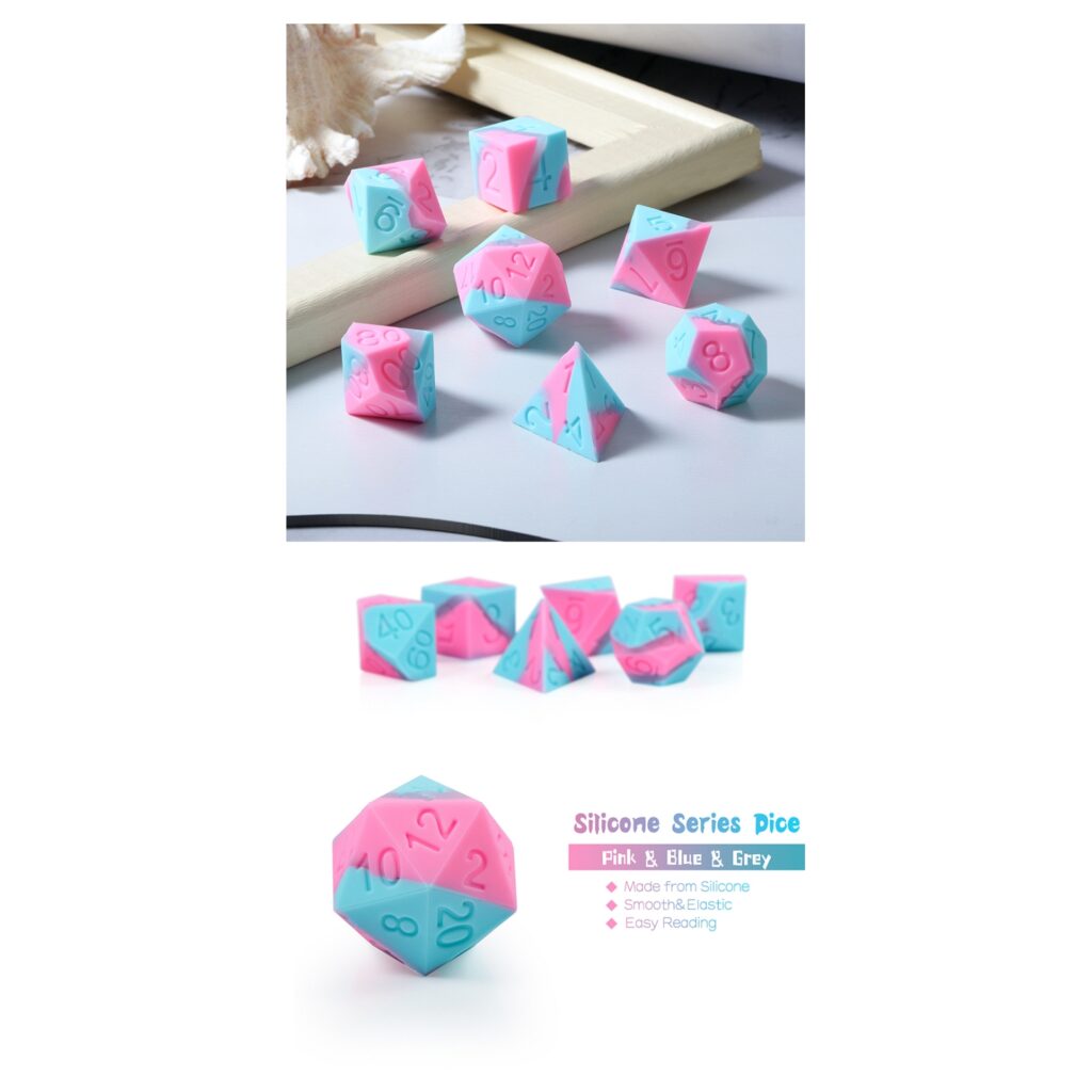 Silicone Dice Set (7pcs) (Bubble Gum)